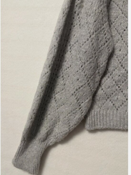 Maeve by Anthropologie Pointelle Knit Cardigan Gray Womens Med Jeweled Buttons - Picture 5 of 6